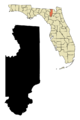 Columbia County Florida Incorporated and Unincorporated areas Lake City Highlighted.svg